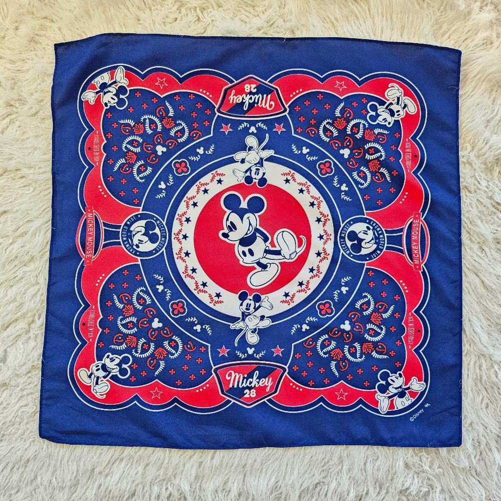 Vintage Mickey Mouse Walt Disney Bandana Handkerchiefs Scarf Blue&Red 20"x20"